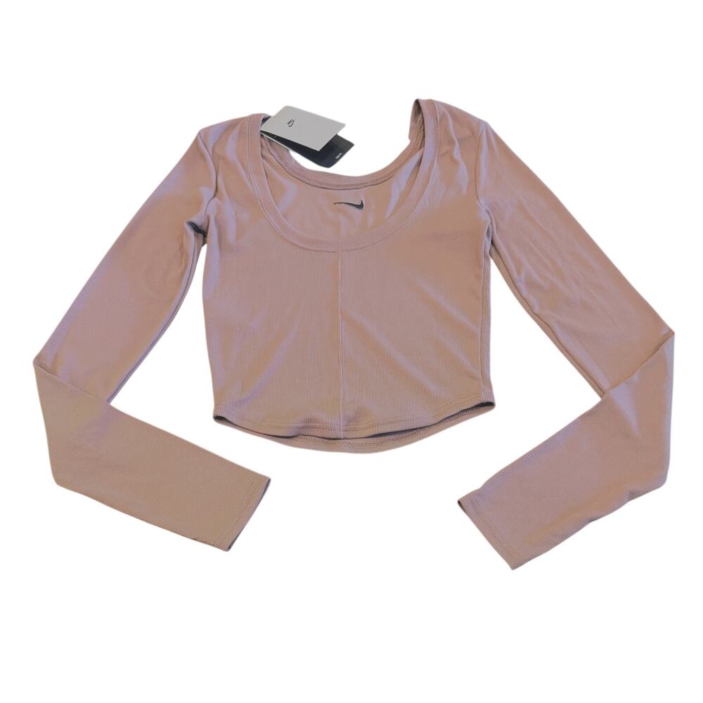 Nike Women's Ribbed Long Sleeve Cropped Top Dusty Rose Size XS FN3661-208 NWT
